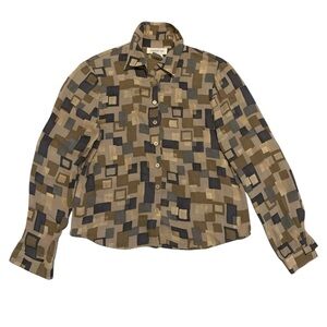 Vintage 1980s Jones New York 4P 100% Silk Blouse Geometric Button Up Shirt